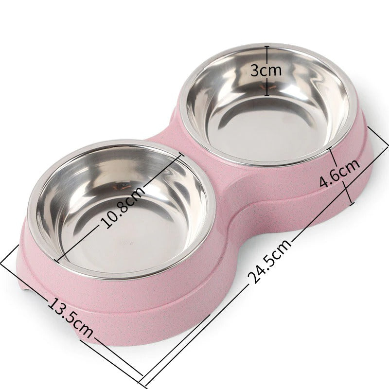 Double Pet Bowl | Stainless Steel Food & Water Feeder for Dogs & Cats